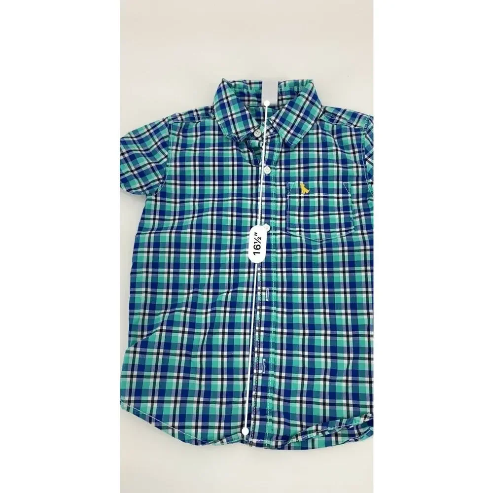 Carter’s Boy’s Blue Green Plaid Short Sleeve Button Down Shirt Kid’s Size 4T